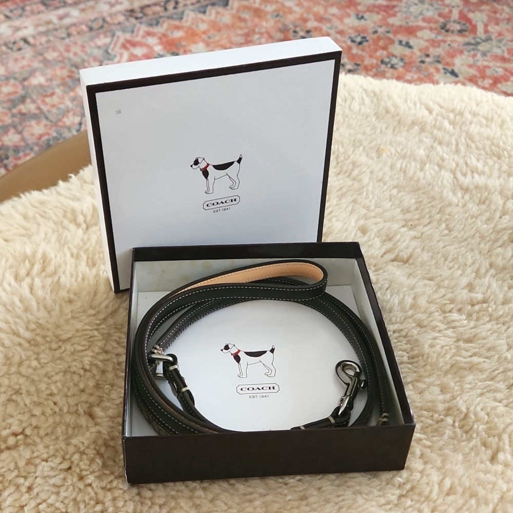 NWT IOB Coach Small Mini Signature Khaki Jacquard & Leather Dog Leash🐕🐾❤️🎁